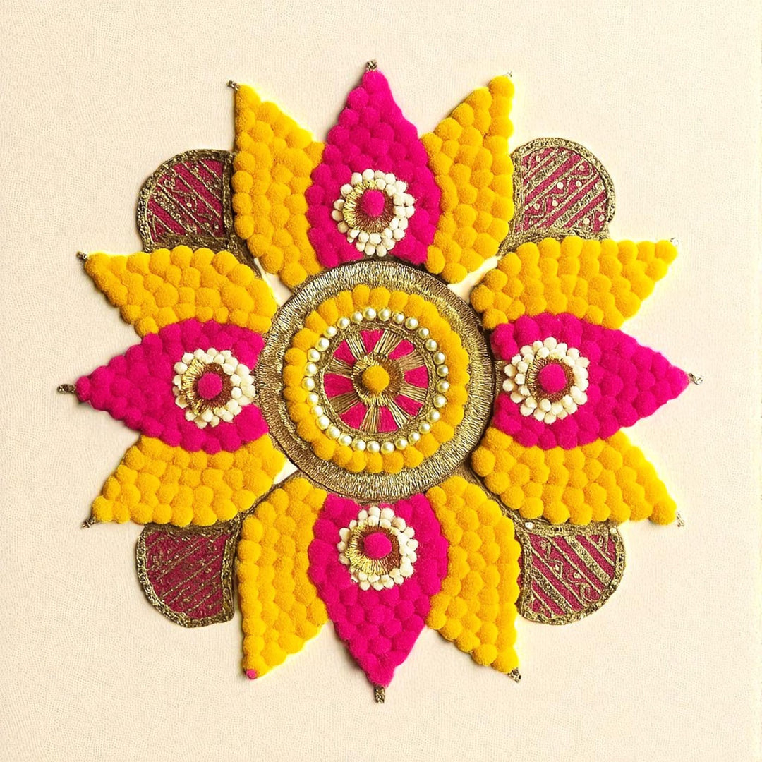 Reusable Pink & Yellow Lotus Rangoli | Set Of 9