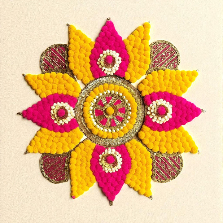 Reusable Pink & Yellow Lotus Rangoli | Set Of 9