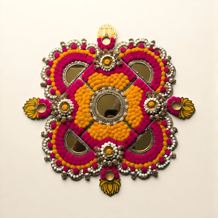 Reusable Pink & Yellow Floral Rangoli | Set Of 13