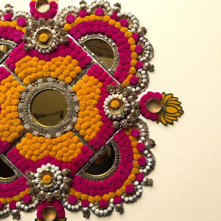 Reusable Pink & Yellow Floral Rangoli | Set Of 13