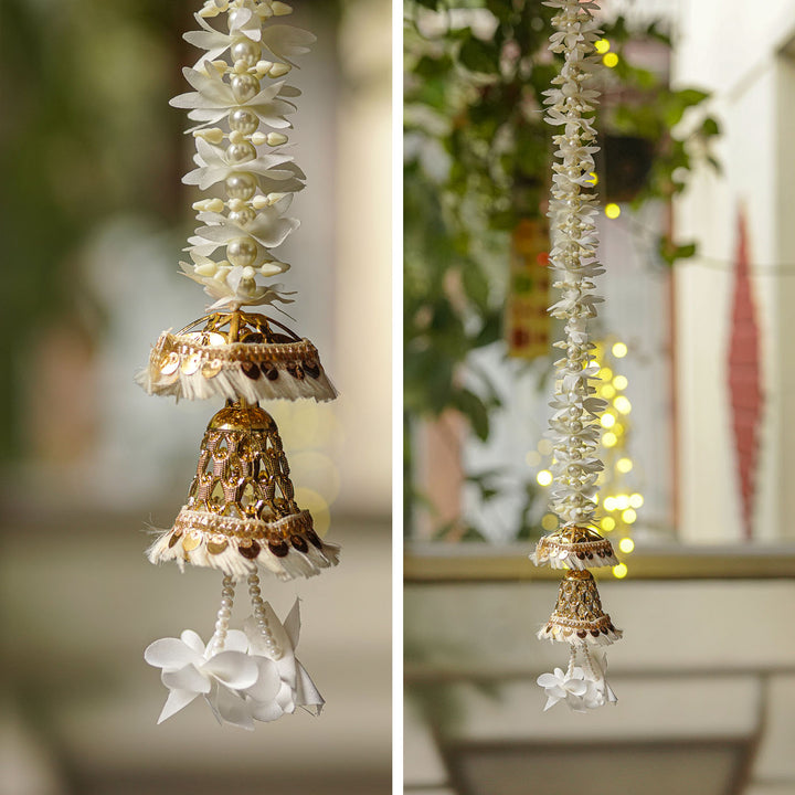Handmade Realistic White & Golden Floral Hanging