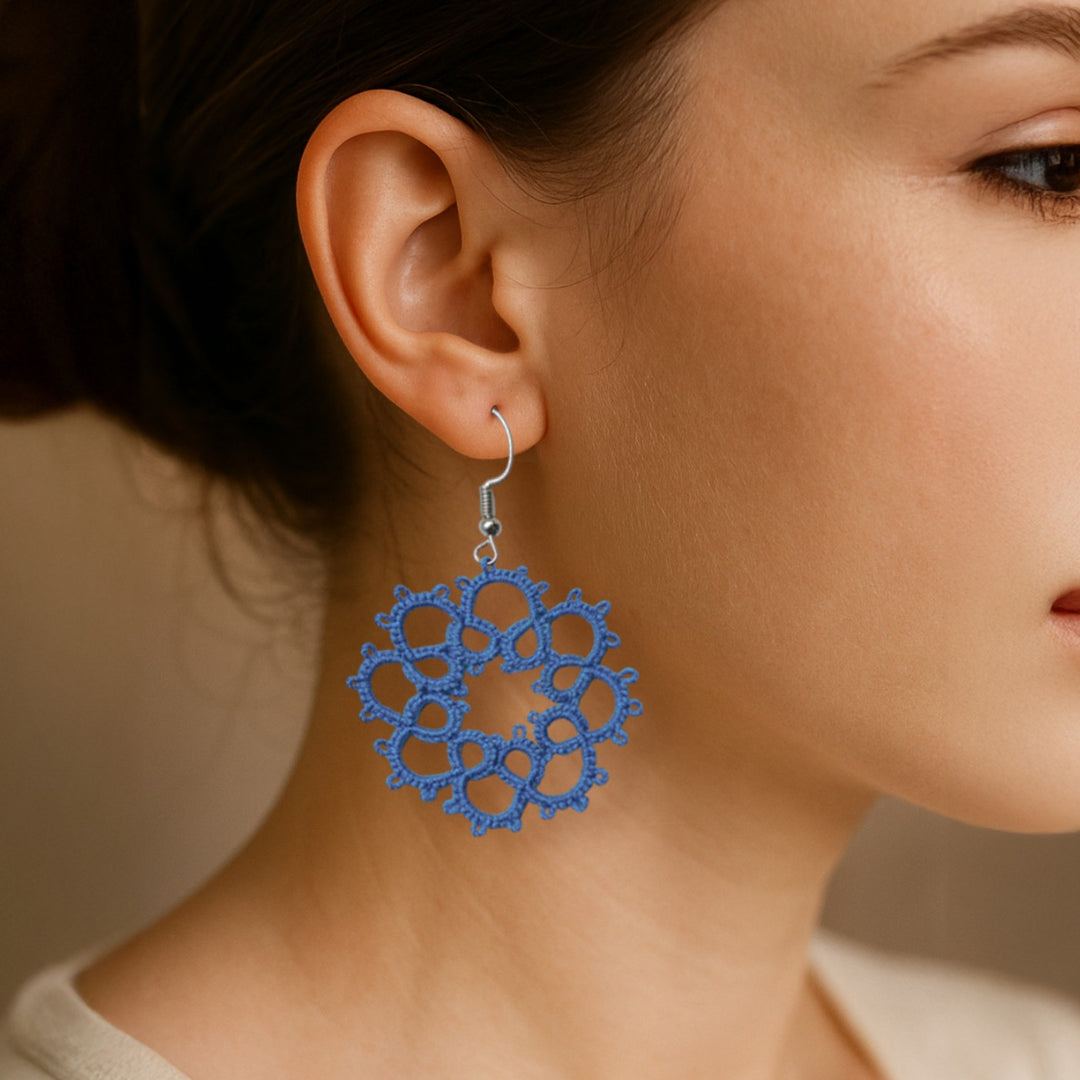Handmade Tatting Flower Design Lace Cotton Earrings