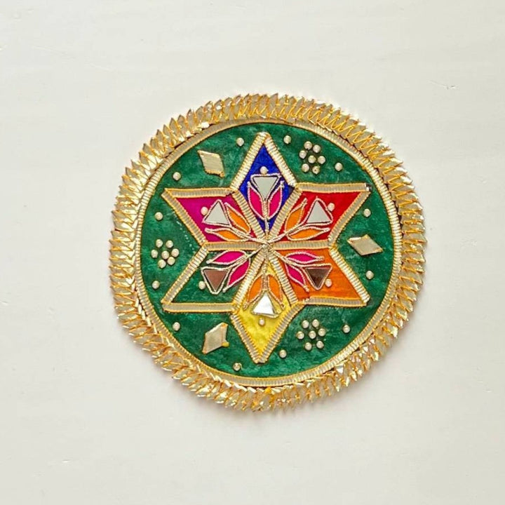 Handmade Gota Patti Green Star Design Rangoli