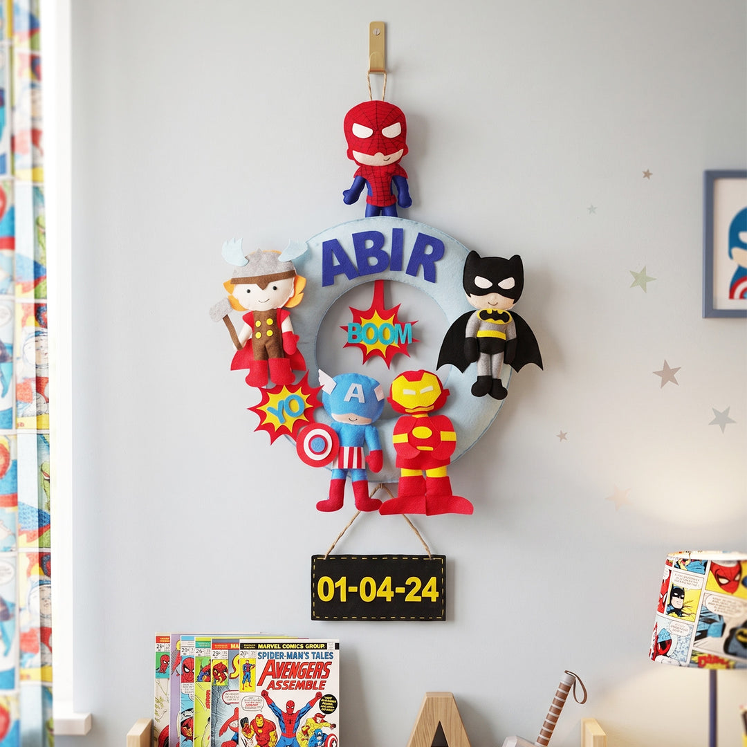 Personalised Superhero Felt Kids Name Plate