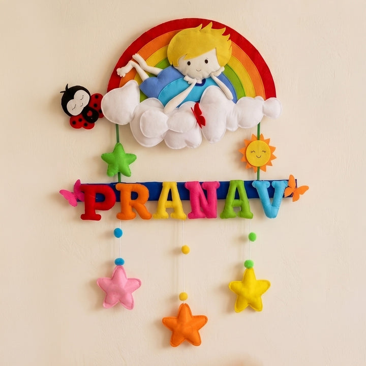 Personalised Rainbow Wonderland Kids Felt Name Plate