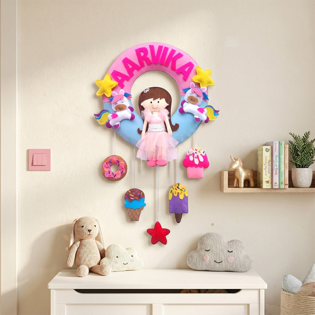 Personalised Princess Candy Theme Kids Felt Name Plate