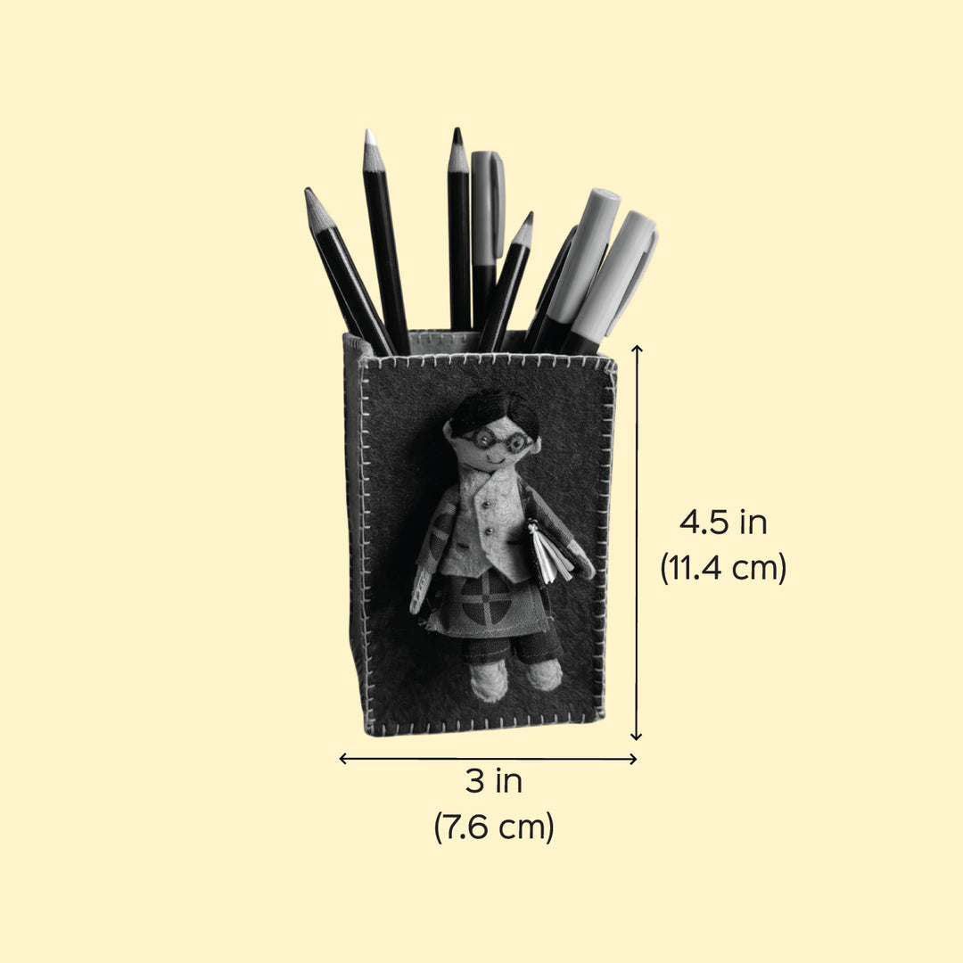 Handmade Navy Blue Pen Stand with Detachable Azad Doll