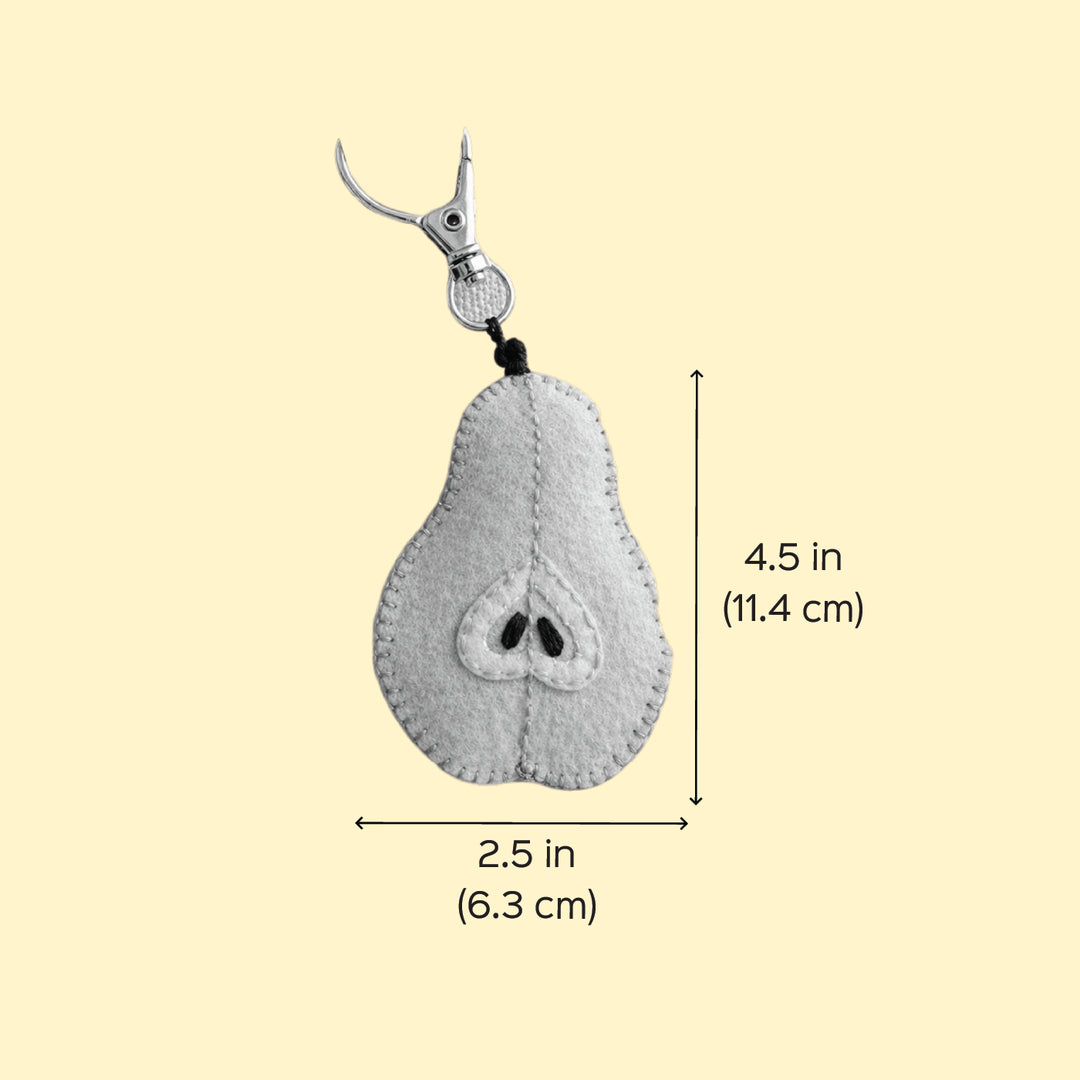Hand-Embroidered Cut Pear Keychain/Bag Charm