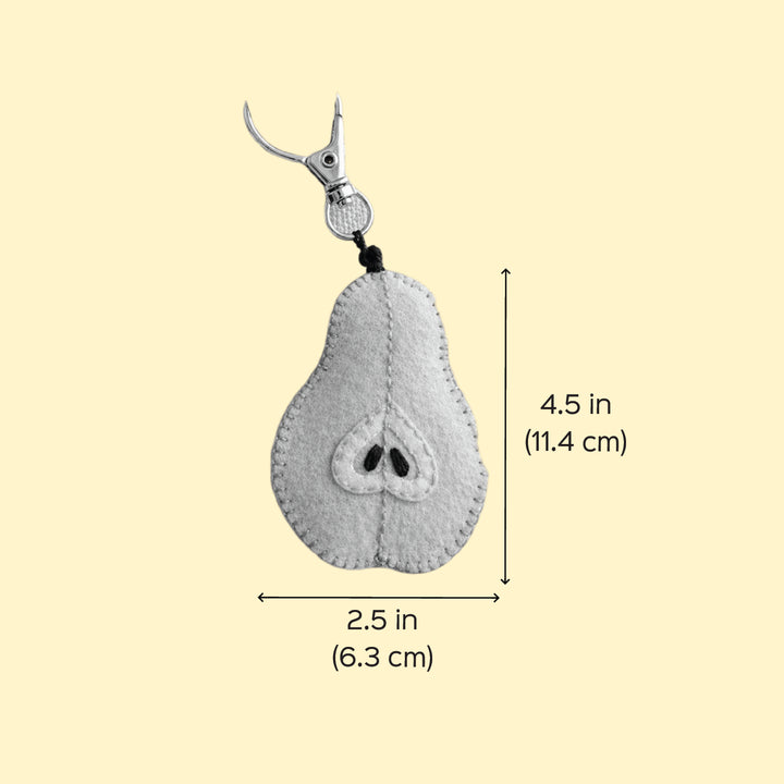 Hand-Embroidered Cut Pear Keychain/Bag Charm