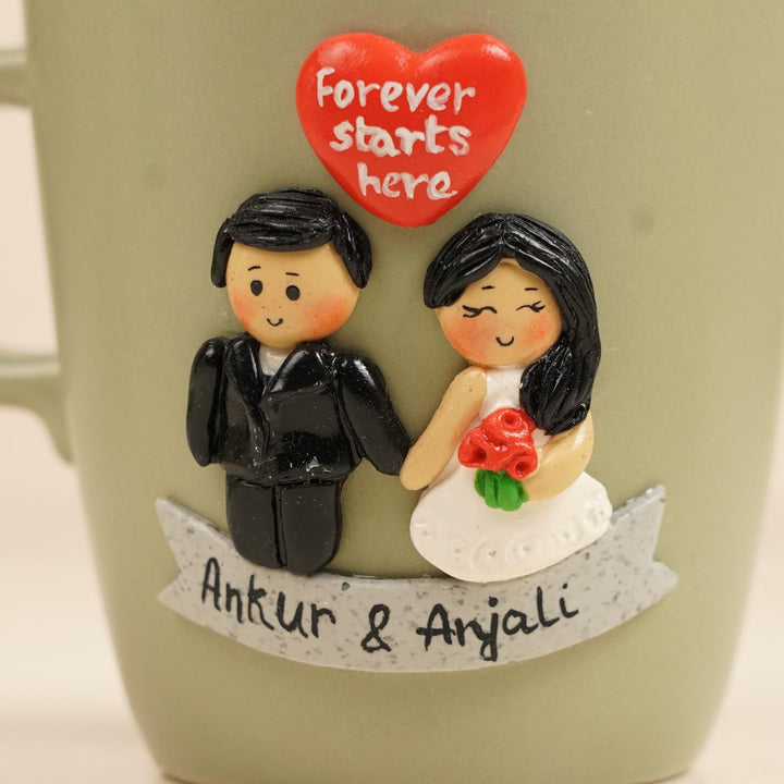 Christian Wedding Couple | Handmade Personalized Ceramic Mug With 3D Polymer Clay Caricature Art | 400 ml