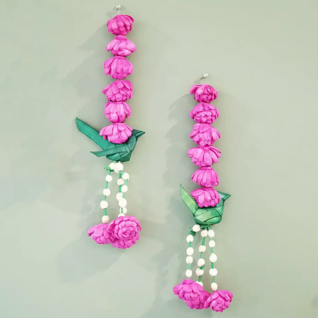 Handmade Magenta Aura Shola Flower Hangings | Set Of 2