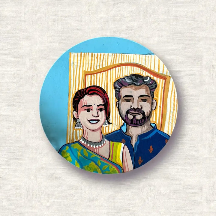Photo Personalized Hand-Painted Pop Art Illustrated Caricature Rakhi Hamper | Includes 1 Fridge Magnet, 1 Rakhi