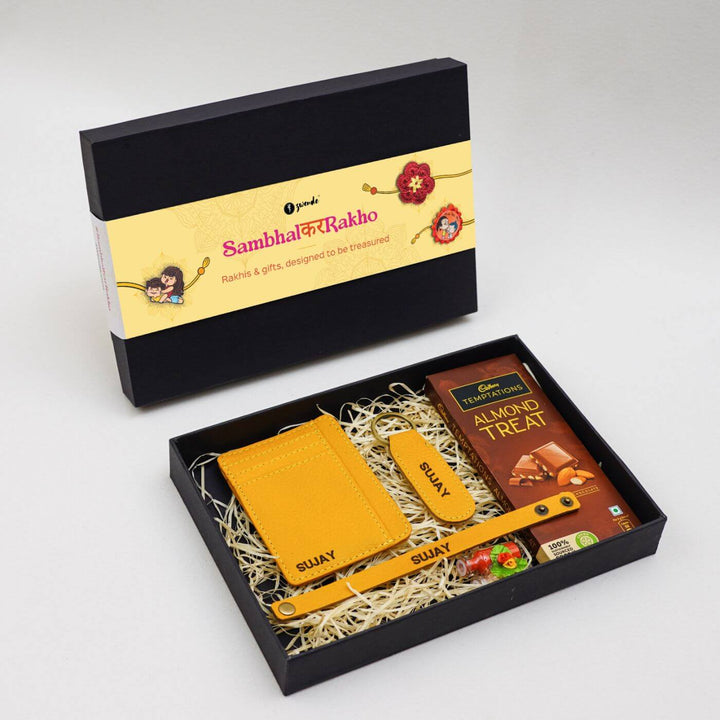 Personalised Rakhi Hamper with Genuine Leather Accessories