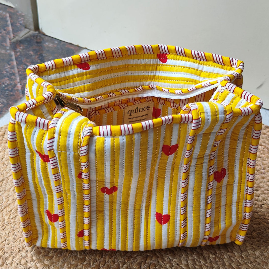 Handmade Yellow Heartbeat Cotton Tote Bag