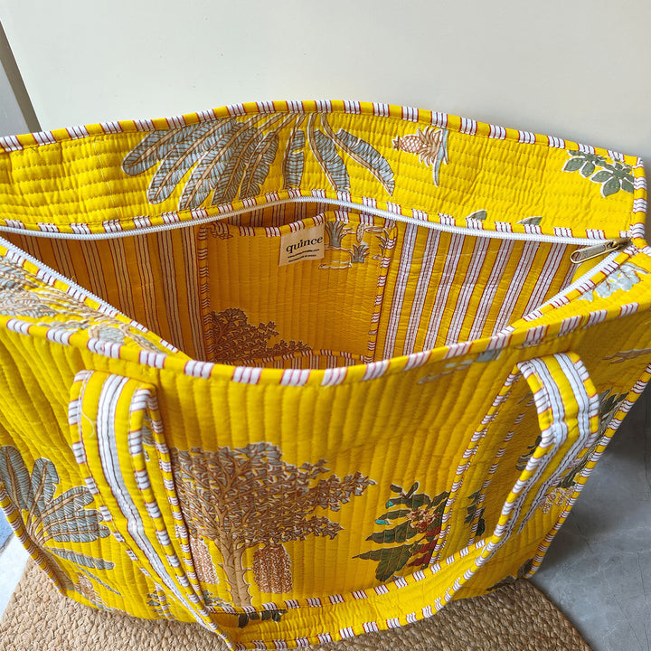 Handmade Yellow Palm Cotton Tote Bag