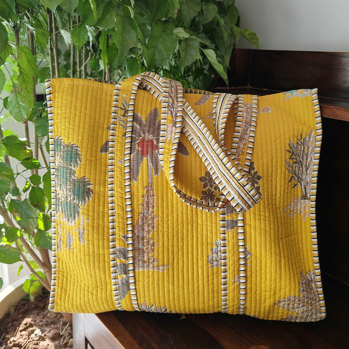 Handmade Yellow Palm Cotton Tote Bag