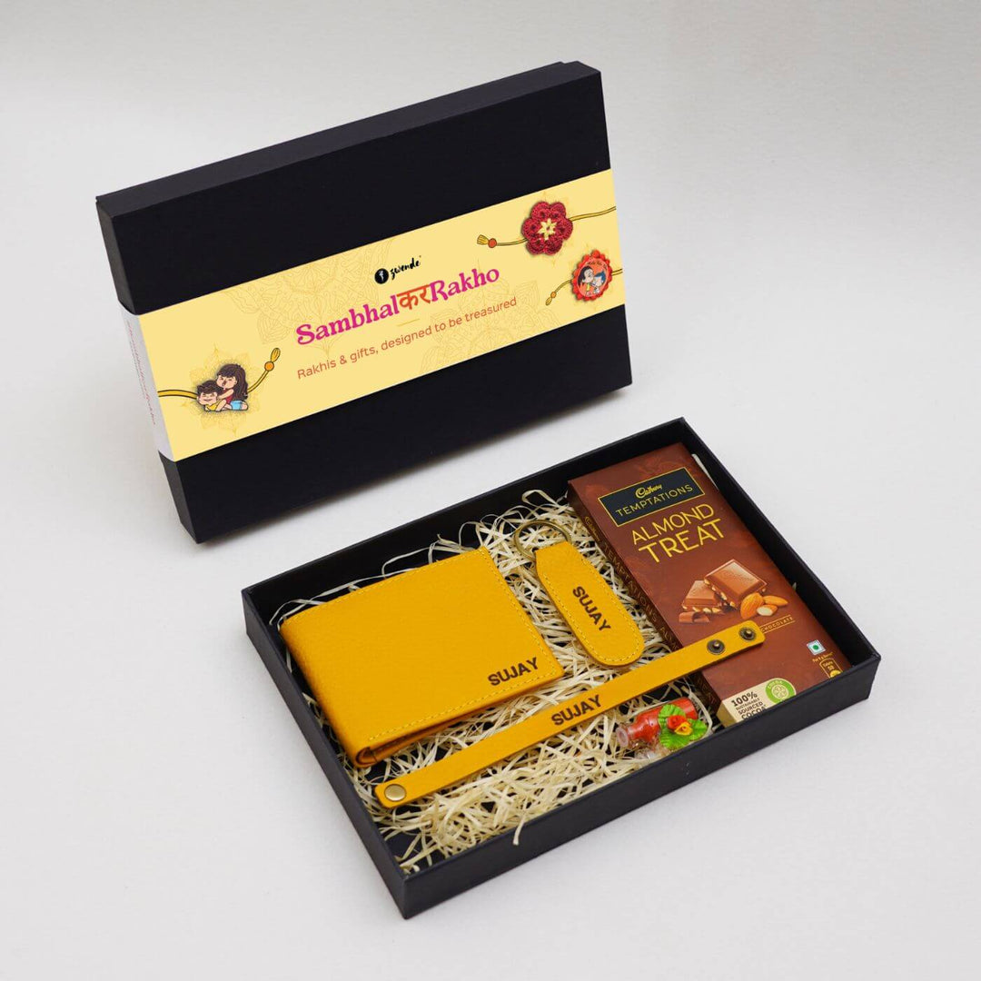 Personalised Rakhi Hamper with Genuine Leather Accessories