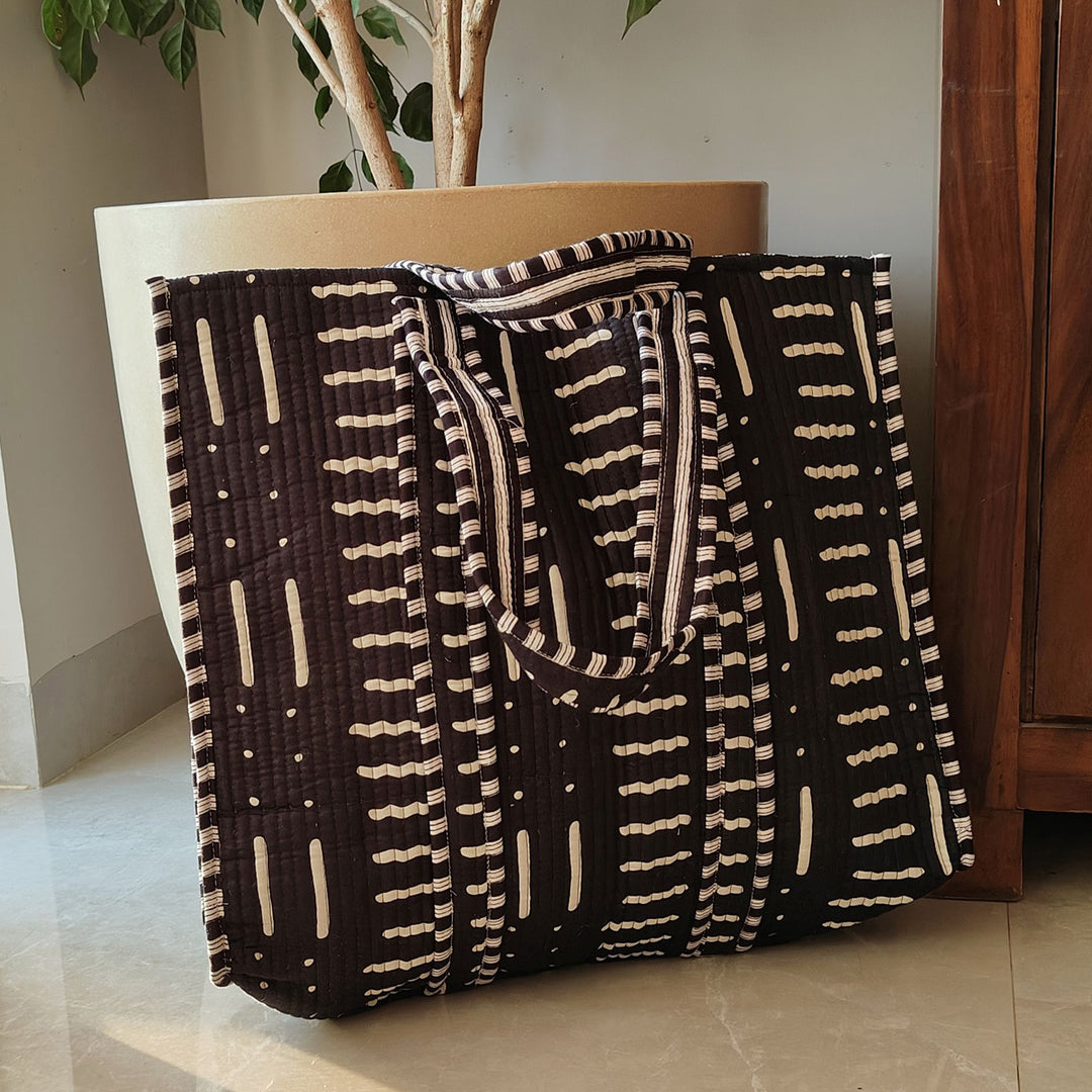 Handmade Black Yin Yang Cotton Tote Bag