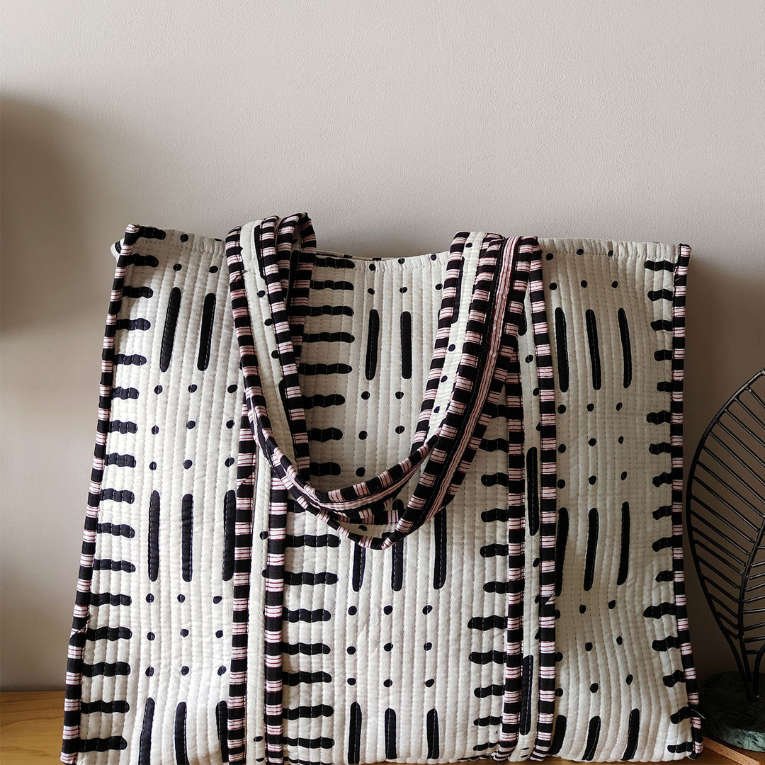 Handmade Yin Yang White Cotton Tote Bag