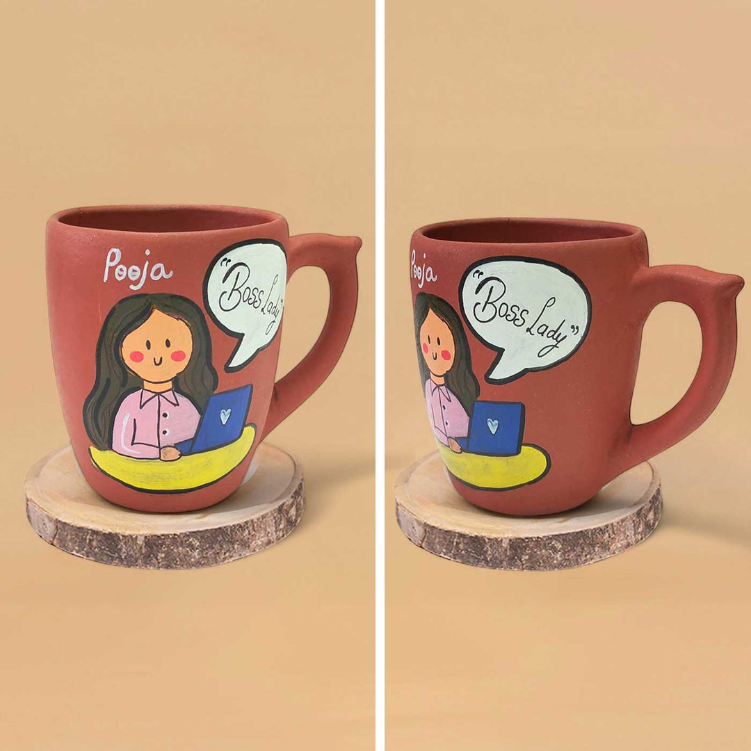 Handpainted Personalised 3D Terracotta Mug with Manager Avatar Illustrations and Quote