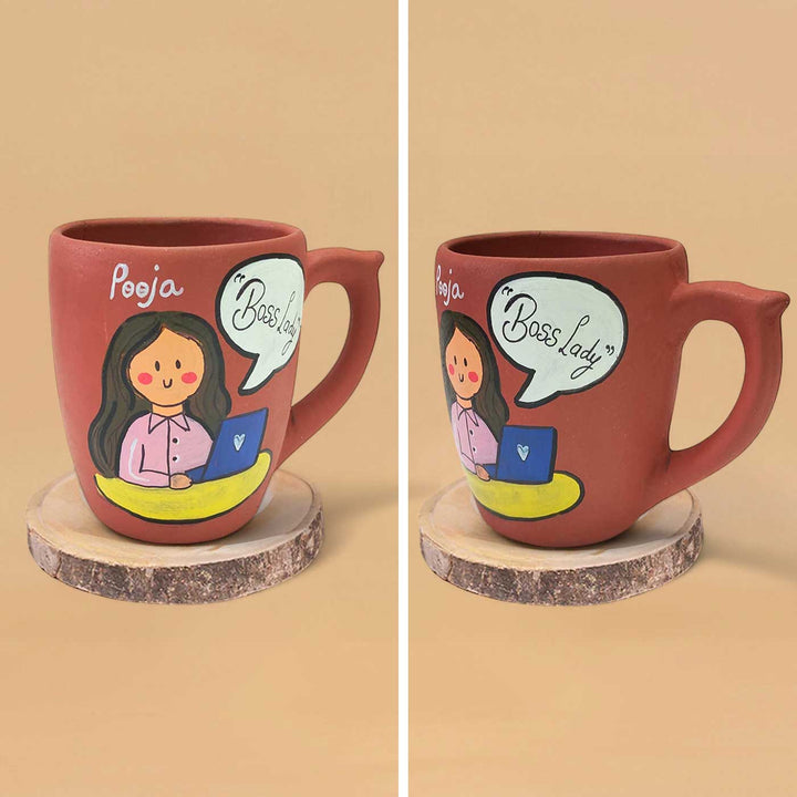 Handpainted Personalised 3D Terracotta Mug with Manager Avatar Illustrations and Quote