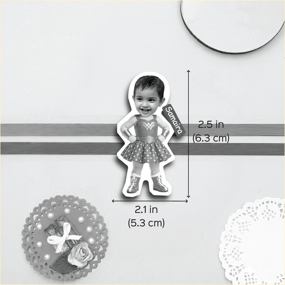 Photo Personalized Handmade Reusable Caricature Wonder Women Mdf Wood Kids Rakhi With Roli Chawal