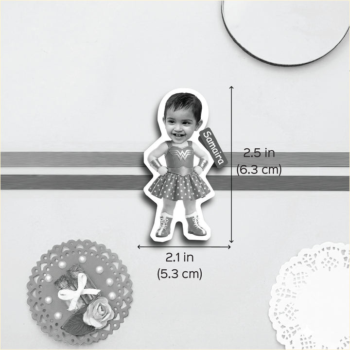 Photo Personalized Handmade Reusable Caricature Wonder Women Mdf Wood Kids Rakhi With Roli Chawal