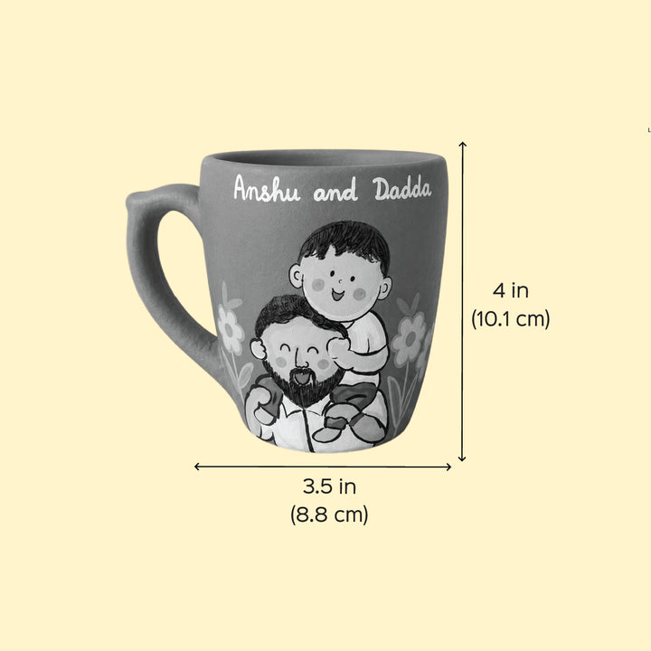Hand-Painted Terracotta Dad & Baby Caricature Mug