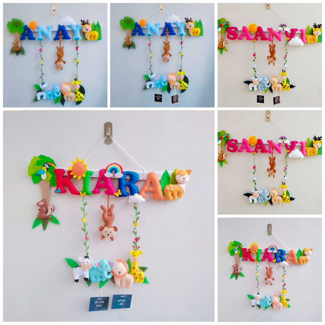 Personalized Jungle Theme Felt Kids Name Plate