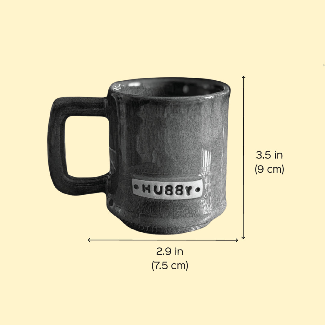 Handcrafted Blue  Hubby & Wifey Ceramic Mug | Set of 2