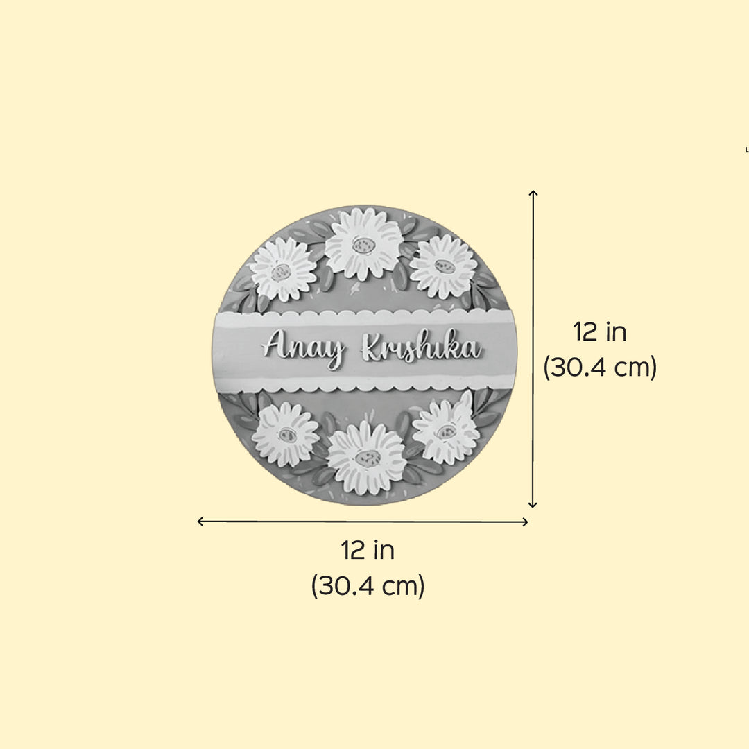 Personalised White Daisy Round Wooden Name Plate