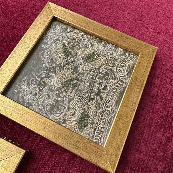 Handcrafted Zardozi Glass & MDF Frame Coasters I Set of 2
