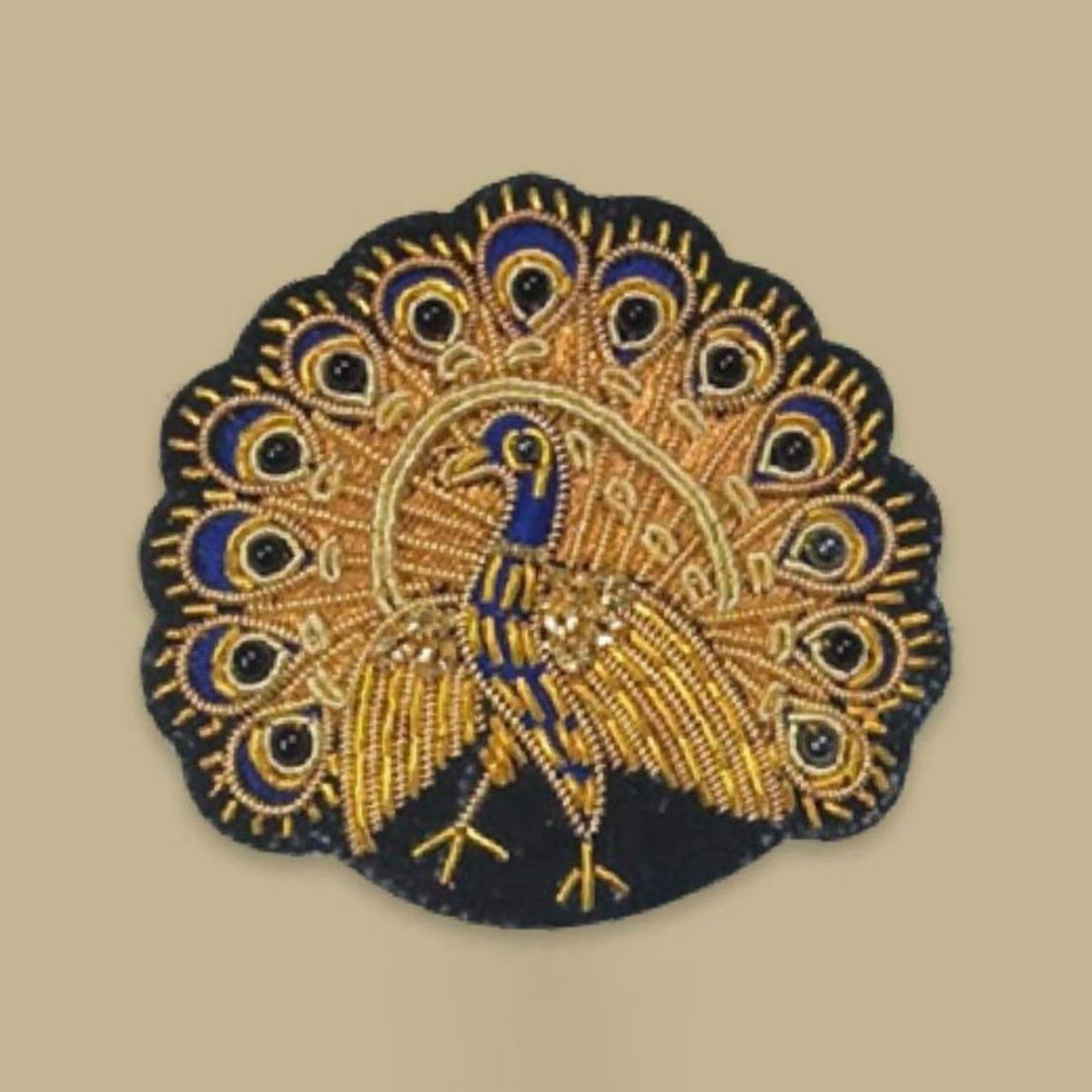 Handcrafted Peacock Zardozi Velvet Brooche