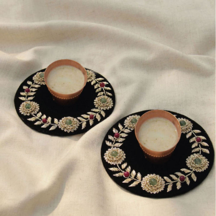 Kusum Handcrafted Zardozi Velvet Coasters I Set of 2