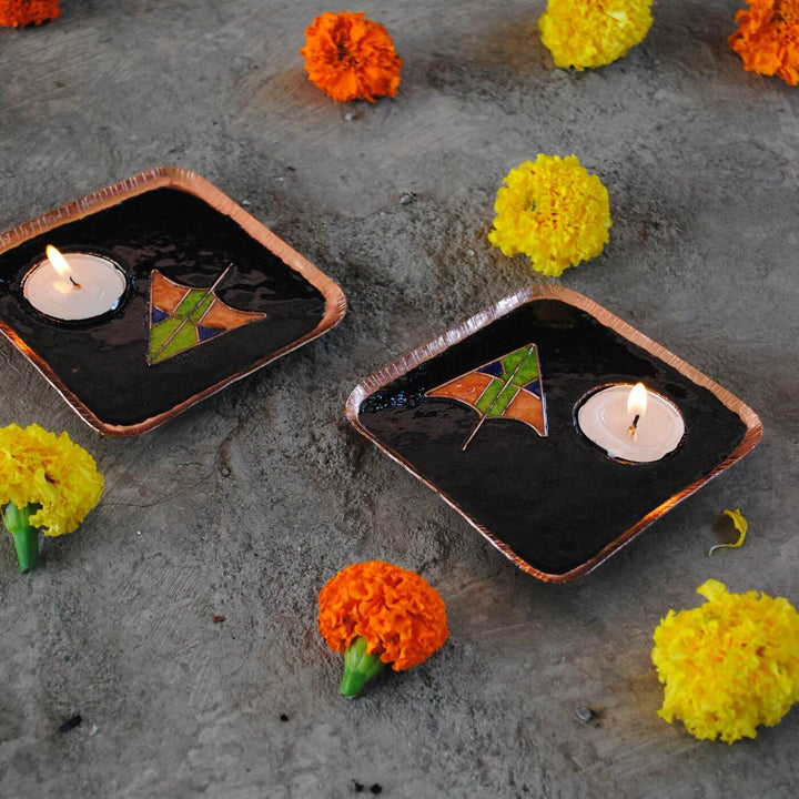 Copper Enamel Tealight Holders I Set of 2