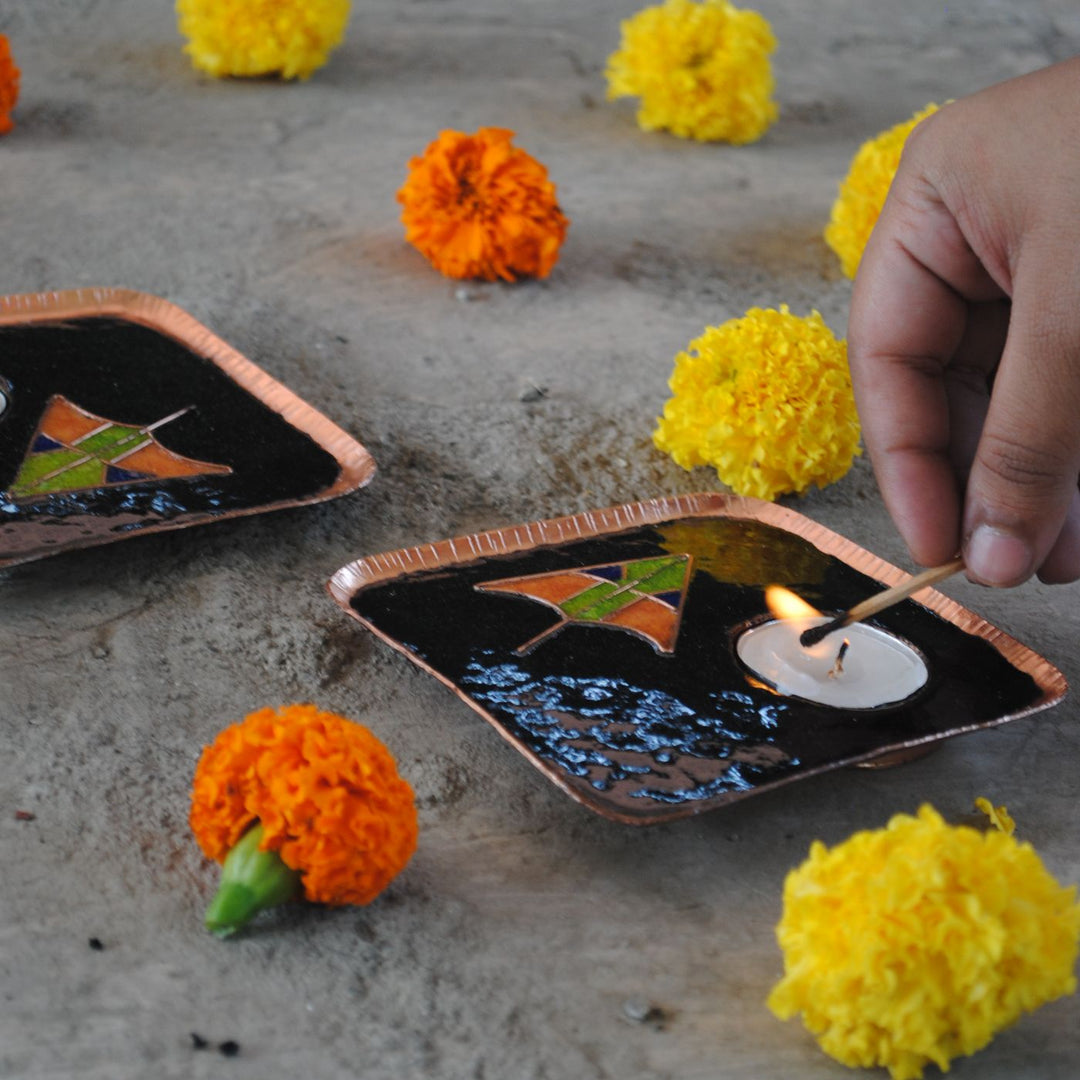 Copper Enamel Tealight Holders I Set of 2