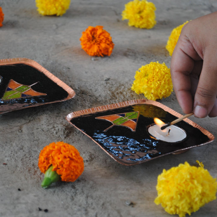Copper Enamel Tealight Holders I Set of 2