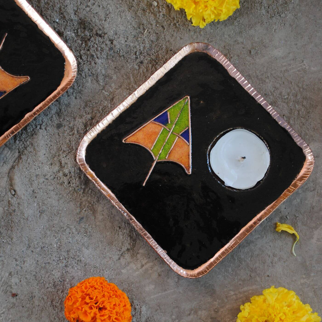 Copper Enamel Tealight Holders I Set of 2