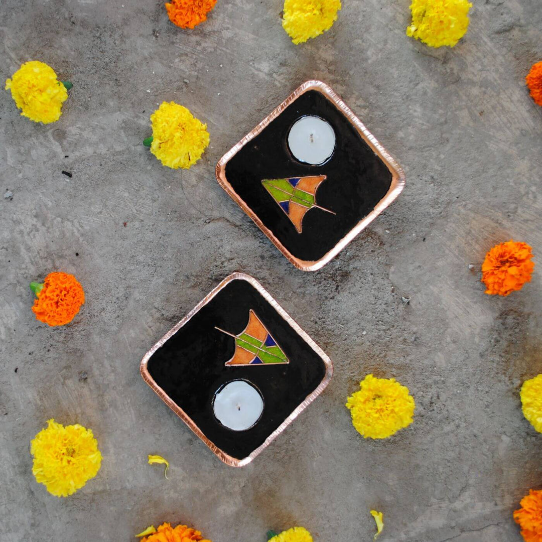 Copper Enamel Tealight Holders I Set of 2