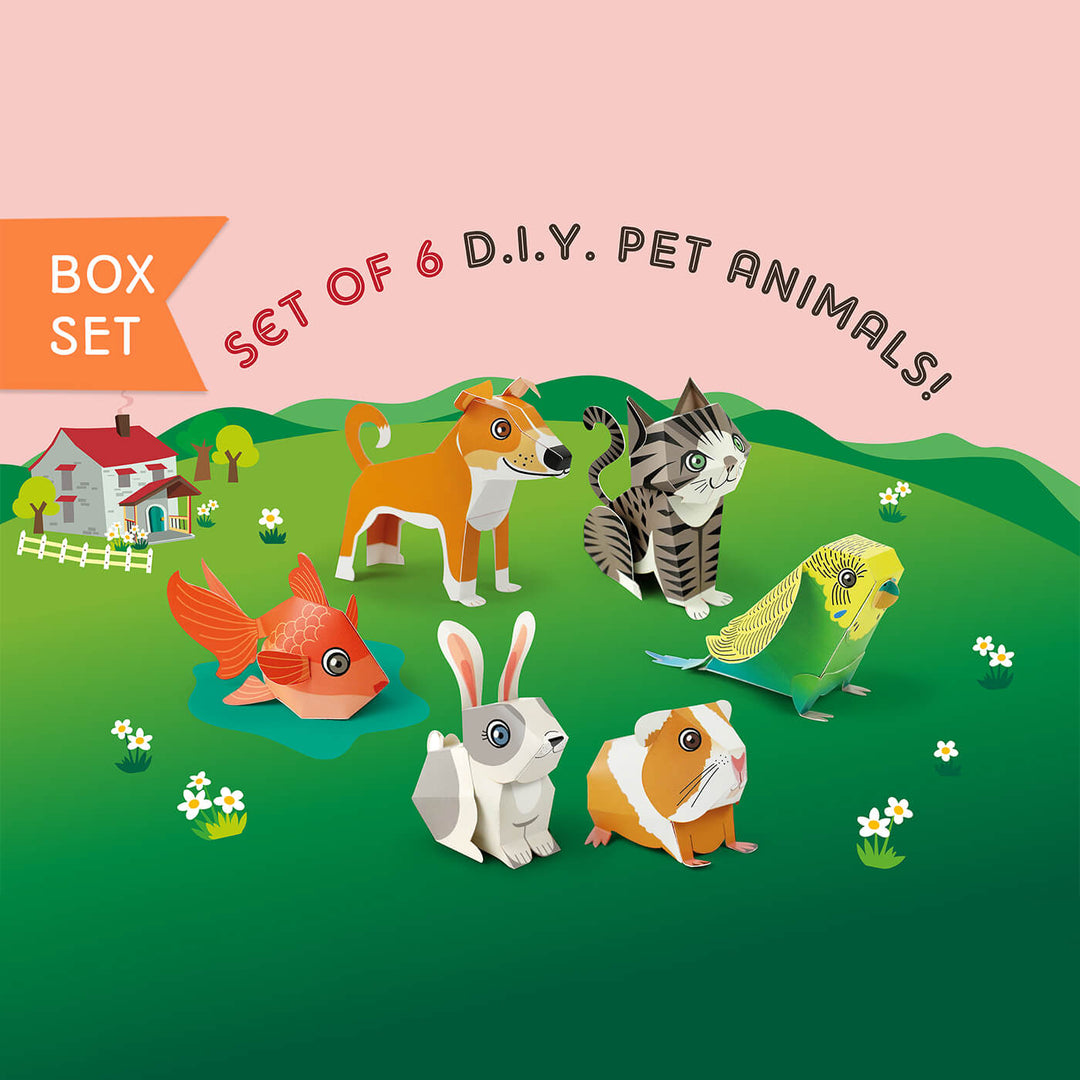 DIY Mini Pet Animals Paper Craft Kit - Set of 6