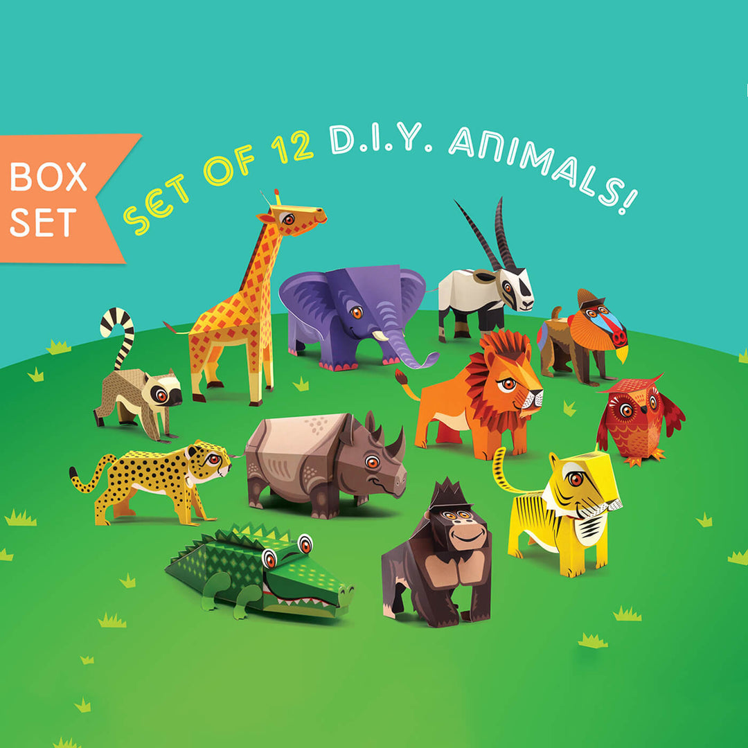 DIY Mini Endangered Animals Paper Craft Kit - Set of 12