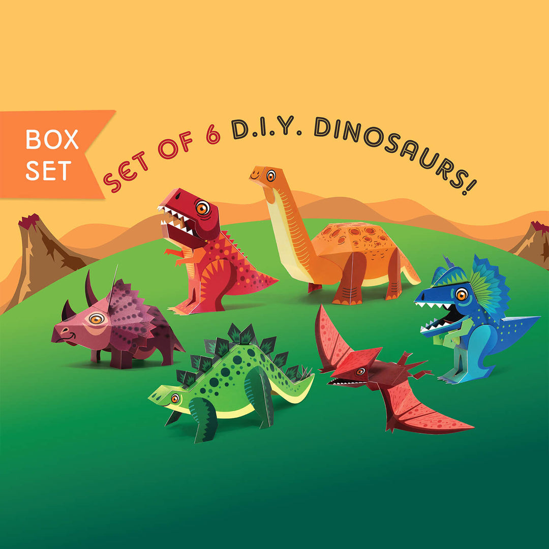 DIY Mini Prehistoric Dinosaurs Paper Craft Kit - Set of 6