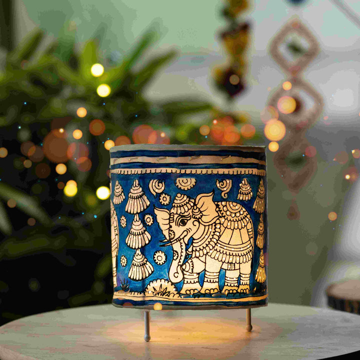 Hand Painted Tholu Bommalata Small Tabletop Lamp | 5 inches