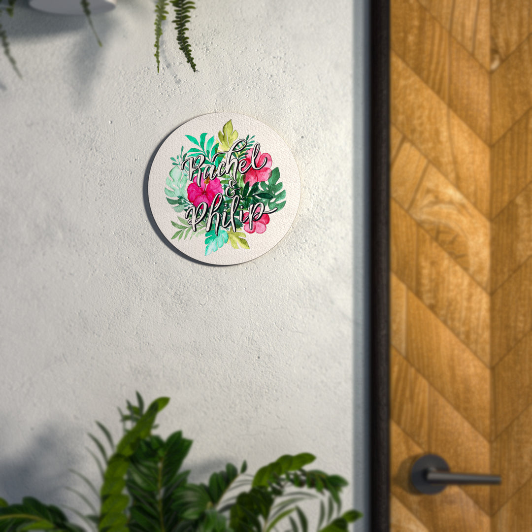 Watercolour Calligraphy Floral Name Plate - Mounted on Entryway Wall