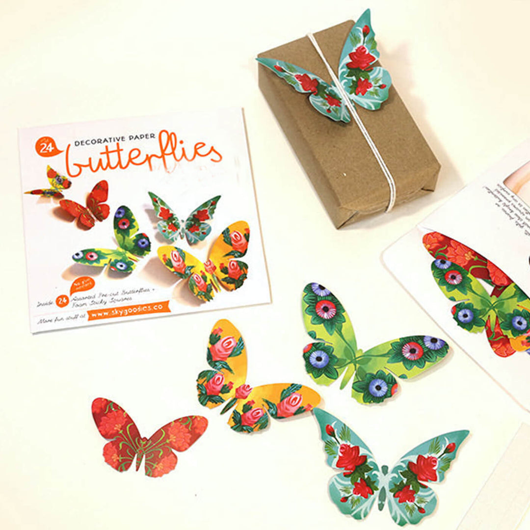 Colourful Paper Butterflies Wall Decor - Set of 24