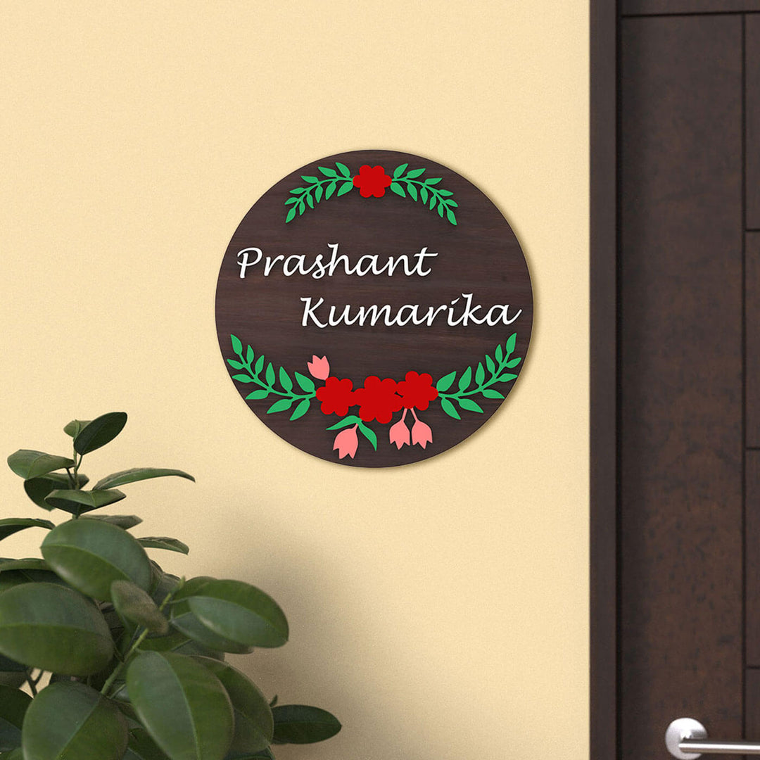 Handcrafted Circular Nameplate - Dark Wood