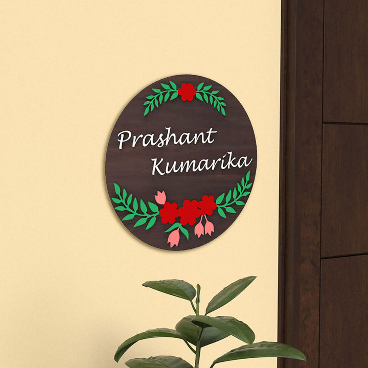 Handcrafted Circular Nameplate - Dark Wood