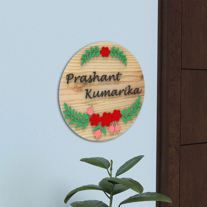 Handcrafted Circular Nameplate - Natural Wood