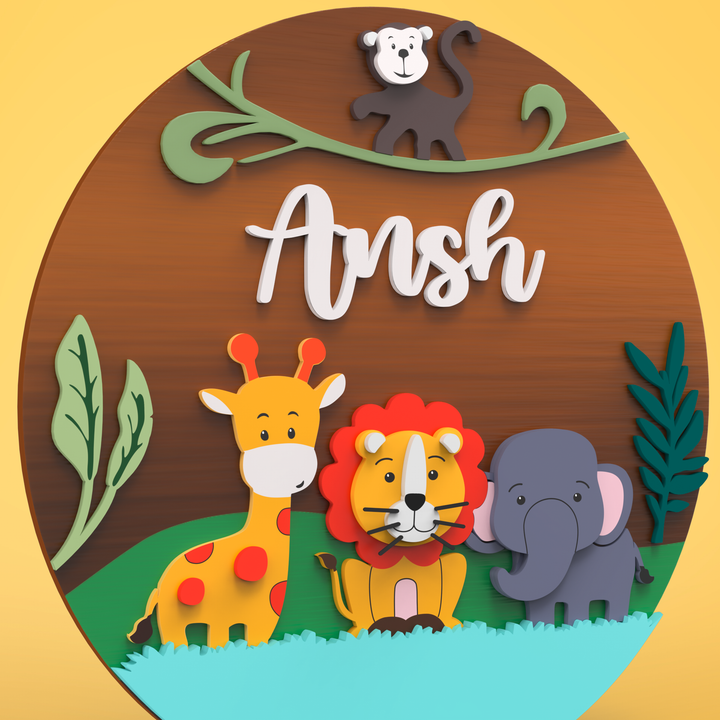 Circular Nameboard for Kids - Jungle Theme - Zwende