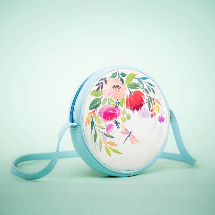 Floral Round Sling in Faux Leather